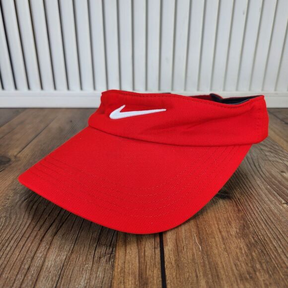 Nike Golf Dri-Fit Adult Strapback Visor Red White Swoosh Tennis Sports Athletic - Picture 1 of 14